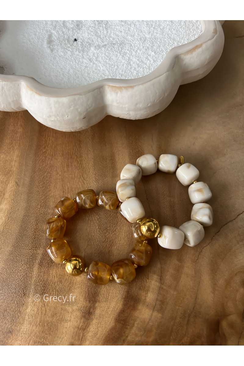 Bracelet marron grosses perles rondes bijoux grecy élastique