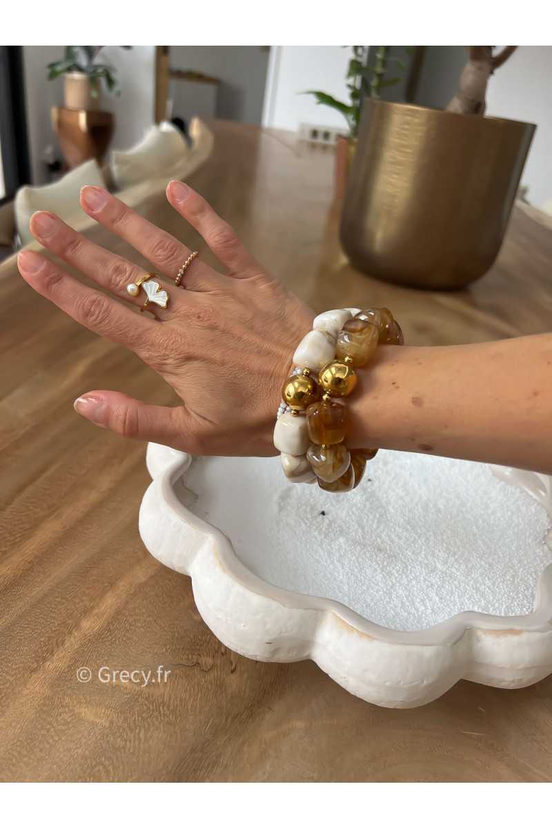 Bracelet marron grosses perles rondes bijoux grecy élastique