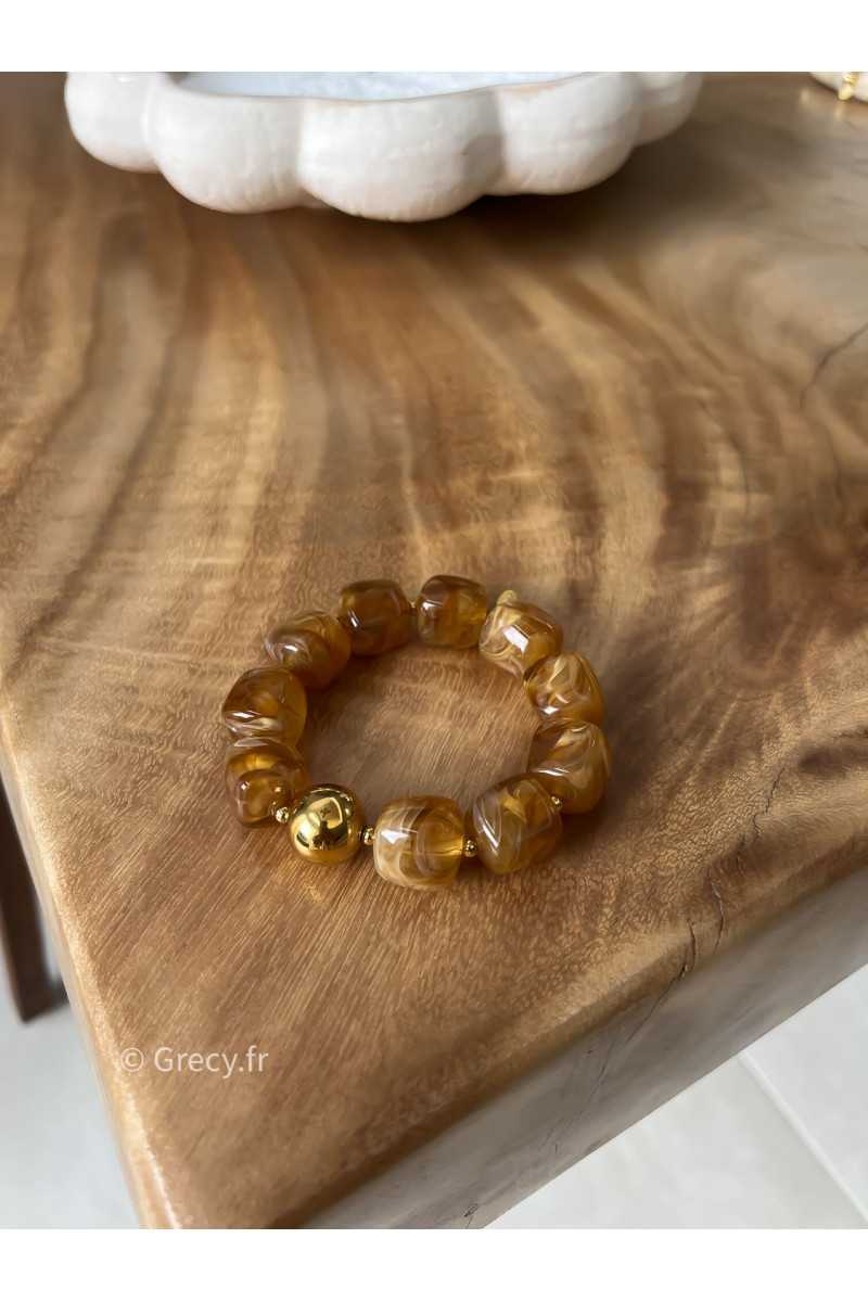 Bracelet marron grosses perles rondes bijoux grecy élastique