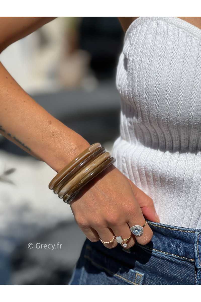 ensemble bracelets joncs marron beige bijoux grecy