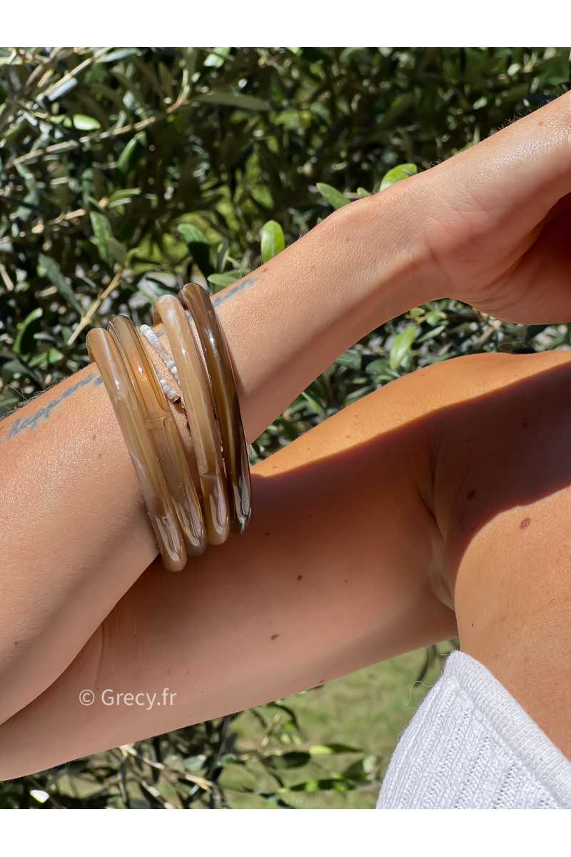 ensemble bracelets joncs marron beige bijoux grecy