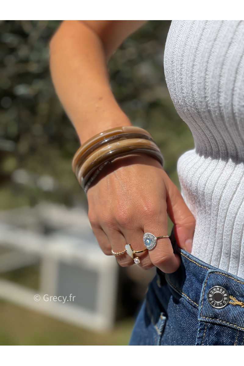 ensemble bracelets joncs marron beige bijoux grecy