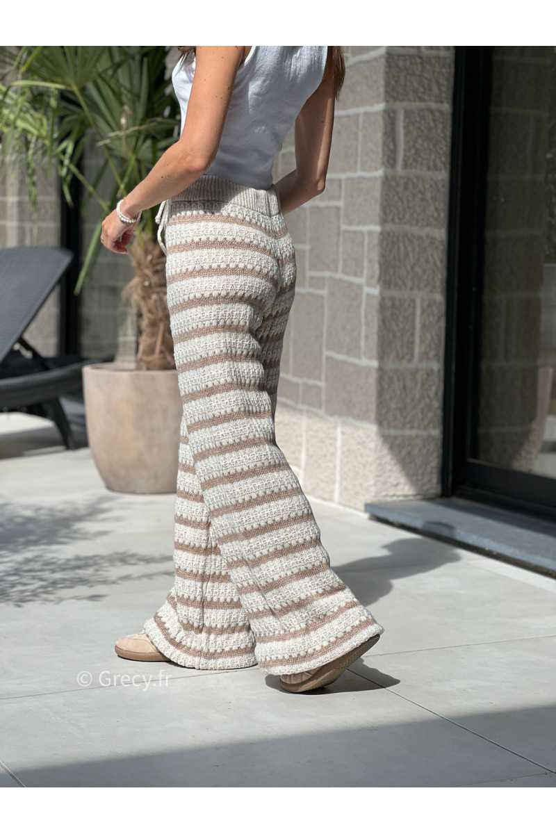 pantalon cosy maille rayures beige basique tendance grecy look automne hiver 2025 2026