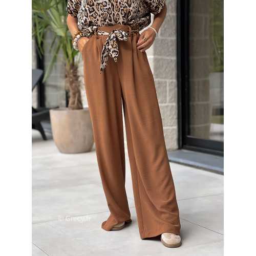 pantalon camel fluide made in France ceinture leopard basique tendance grecy look automne hiver 2025 2026