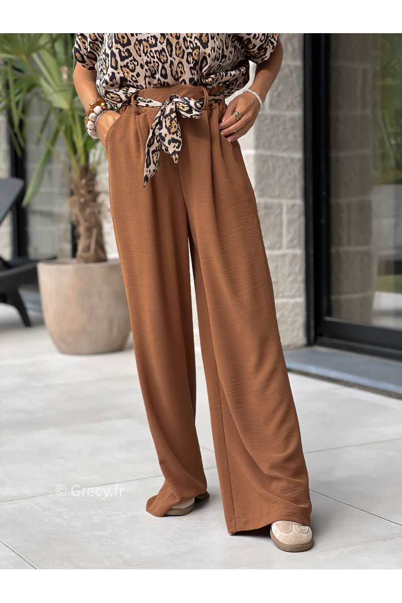 pantalon camel fluide made in France ceinture leopard basique tendance grecy look automne hiver 2025 2026