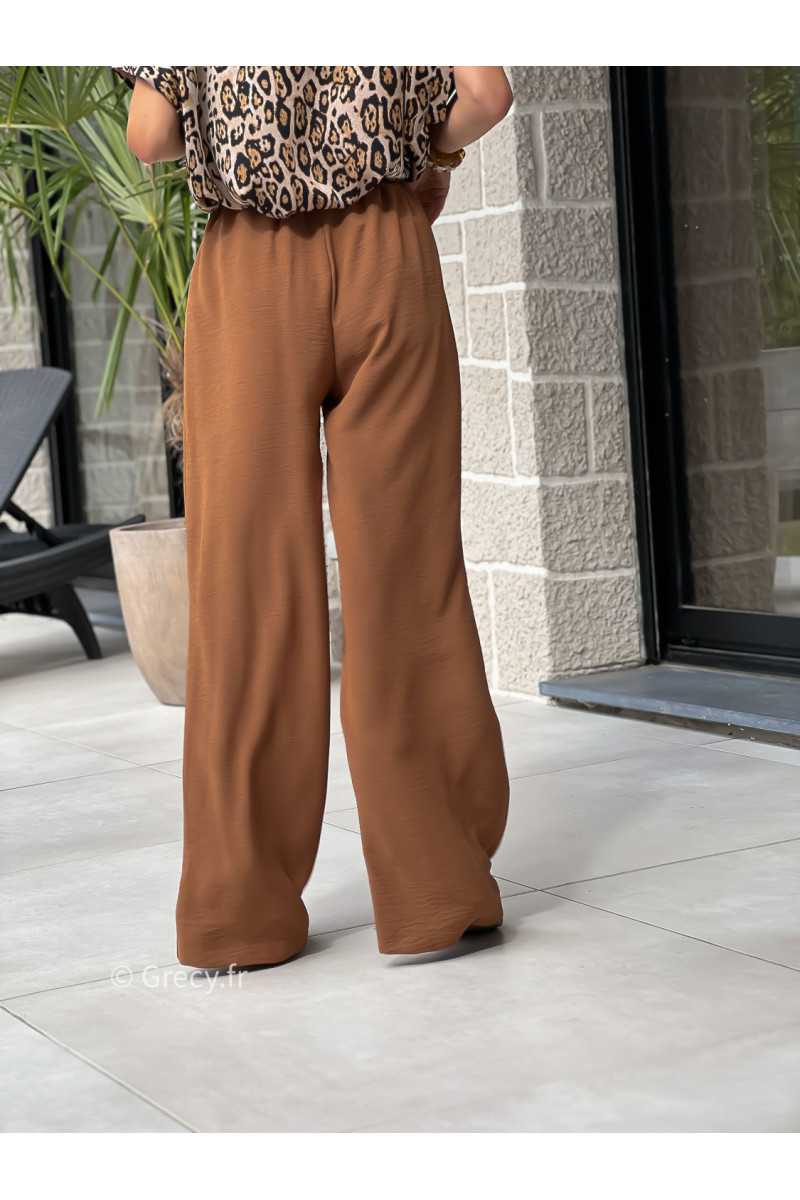pantalon camel fluide made in France ceinture leopard basique tendance grecy look automne hiver 2025 2026