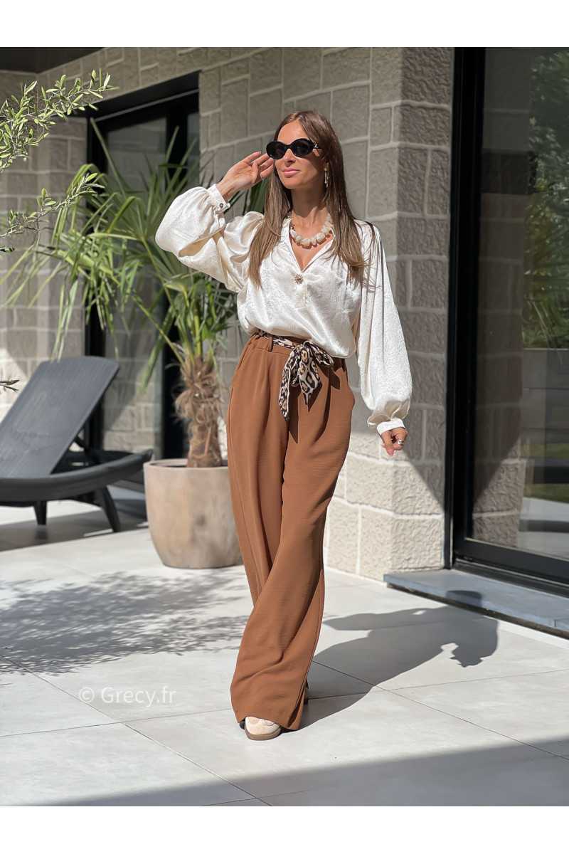 pantalon camel fluide made in France ceinture leopard basique tendance grecy look automne hiver 2025 2026