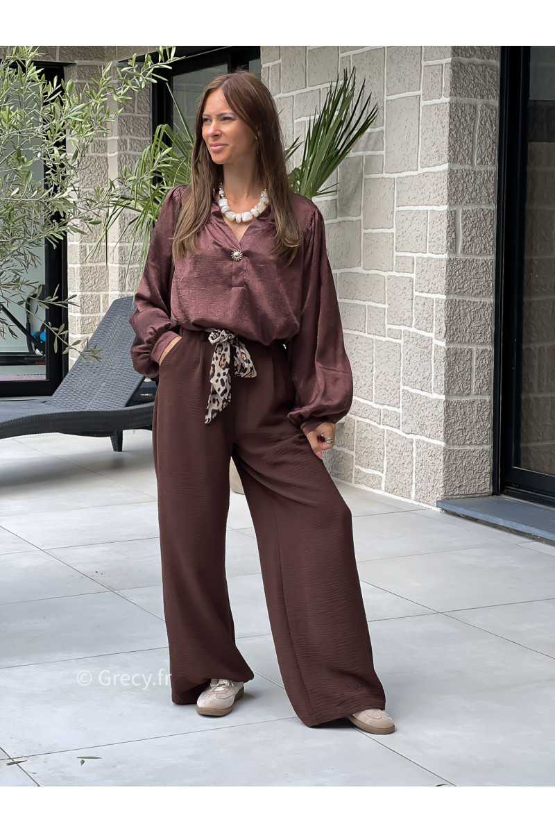 pantalon marron fluide made in France ceinture leopard basique tendance grecy look automne hiver 2025 2026