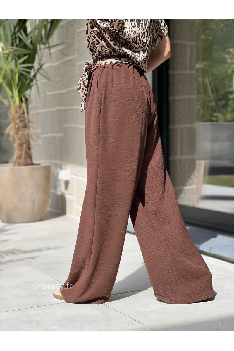 pantalon marron fluide made in France ceinture leopard basique tendance grecy look automne hiver 2025 2026