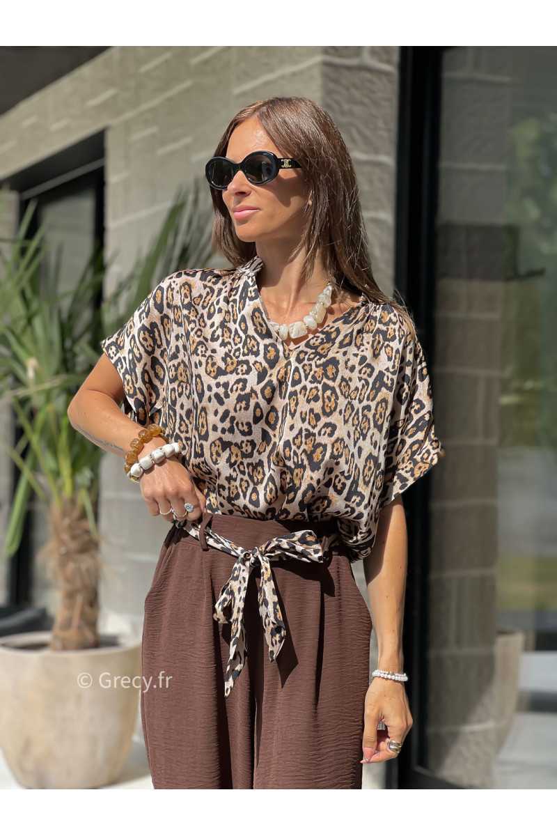 blouse leopard manches courtes fluide made in France ceinture leopard basique tendance grecy look automne hiver 2025 2026