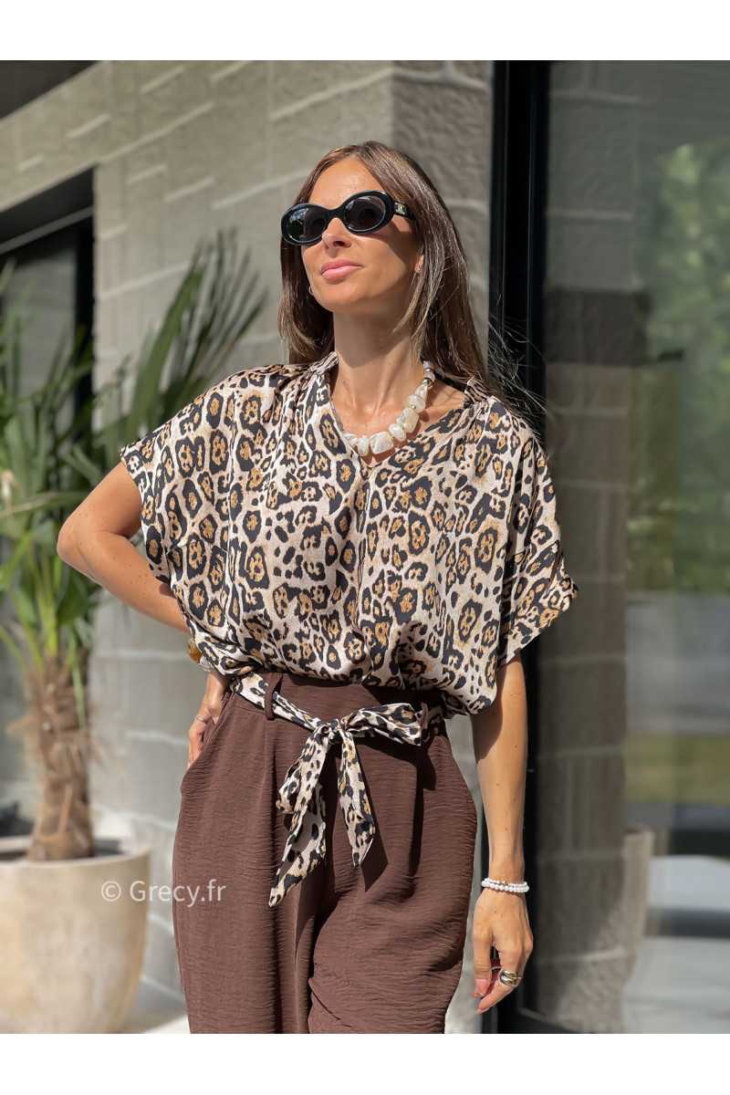 blouse leopard manches courtes fluide made in France ceinture leopard basique tendance grecy look automne hiver 2025 2026