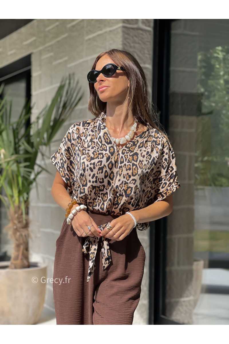 blouse leopard manches courtes fluide made in France ceinture leopard basique tendance grecy look automne hiver 2025 2026