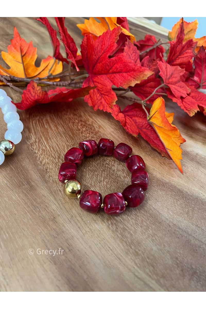Bracelet bordeaux grosses perles rondes bijoux grecy élastique
