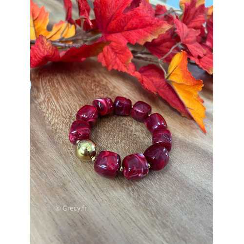 Bracelet bordeaux grosses perles rondes bijoux grecy élastique