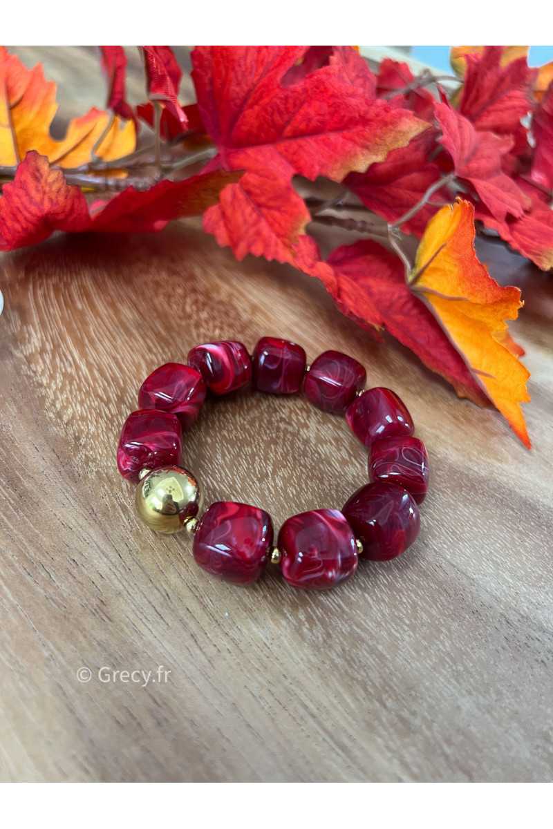 Bracelet bordeaux grosses perles rondes bijoux grecy élastique