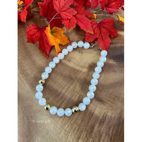 collier grosses perles rondes blanc et doré bijoux grecy