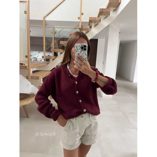 Gilet boutonné alpaga mohair bordeaux basique tendance grecy look automne hiver 2025 2026