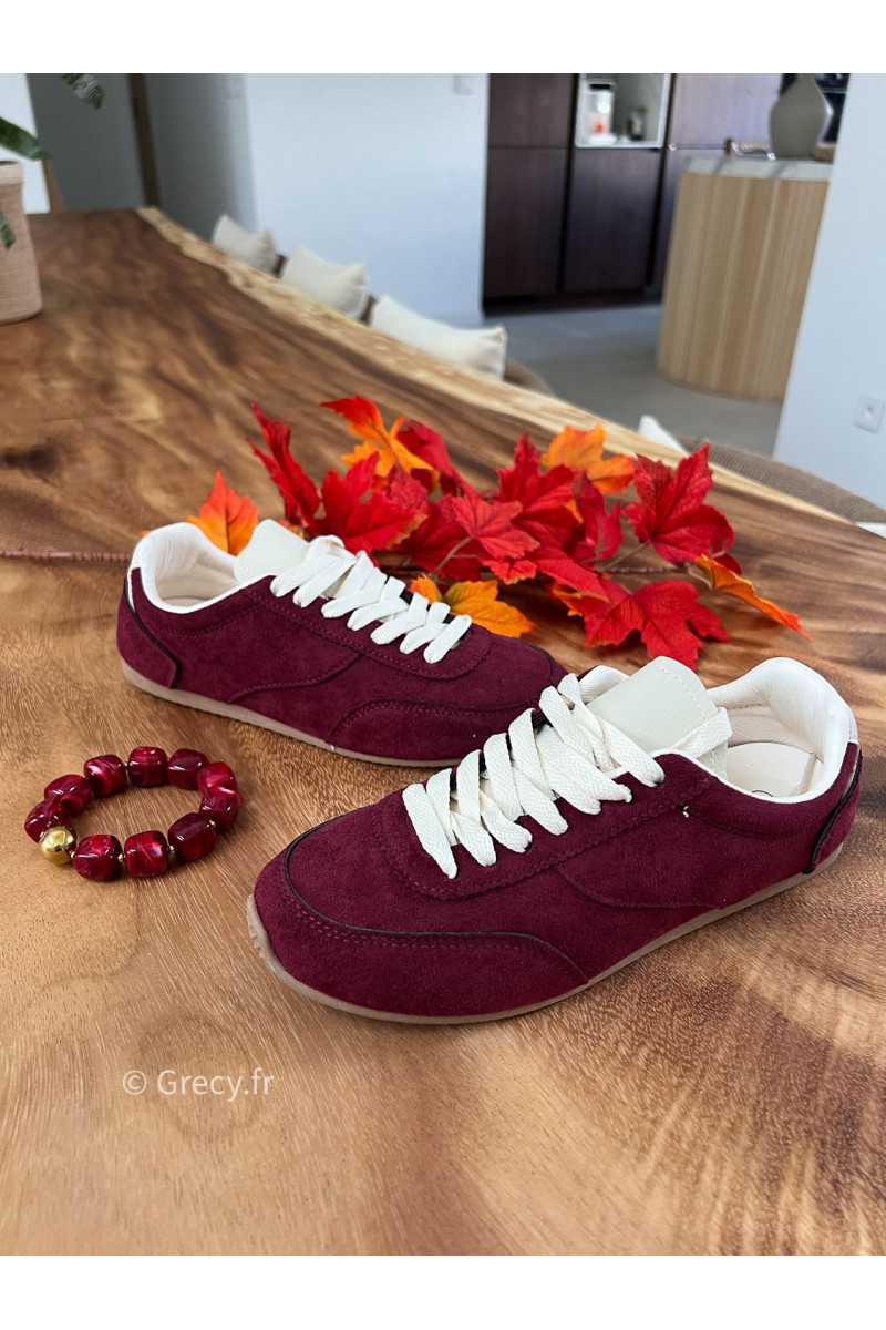 baskets bordeaux suédine basique tendance grecy look automne hiver 2025 2026