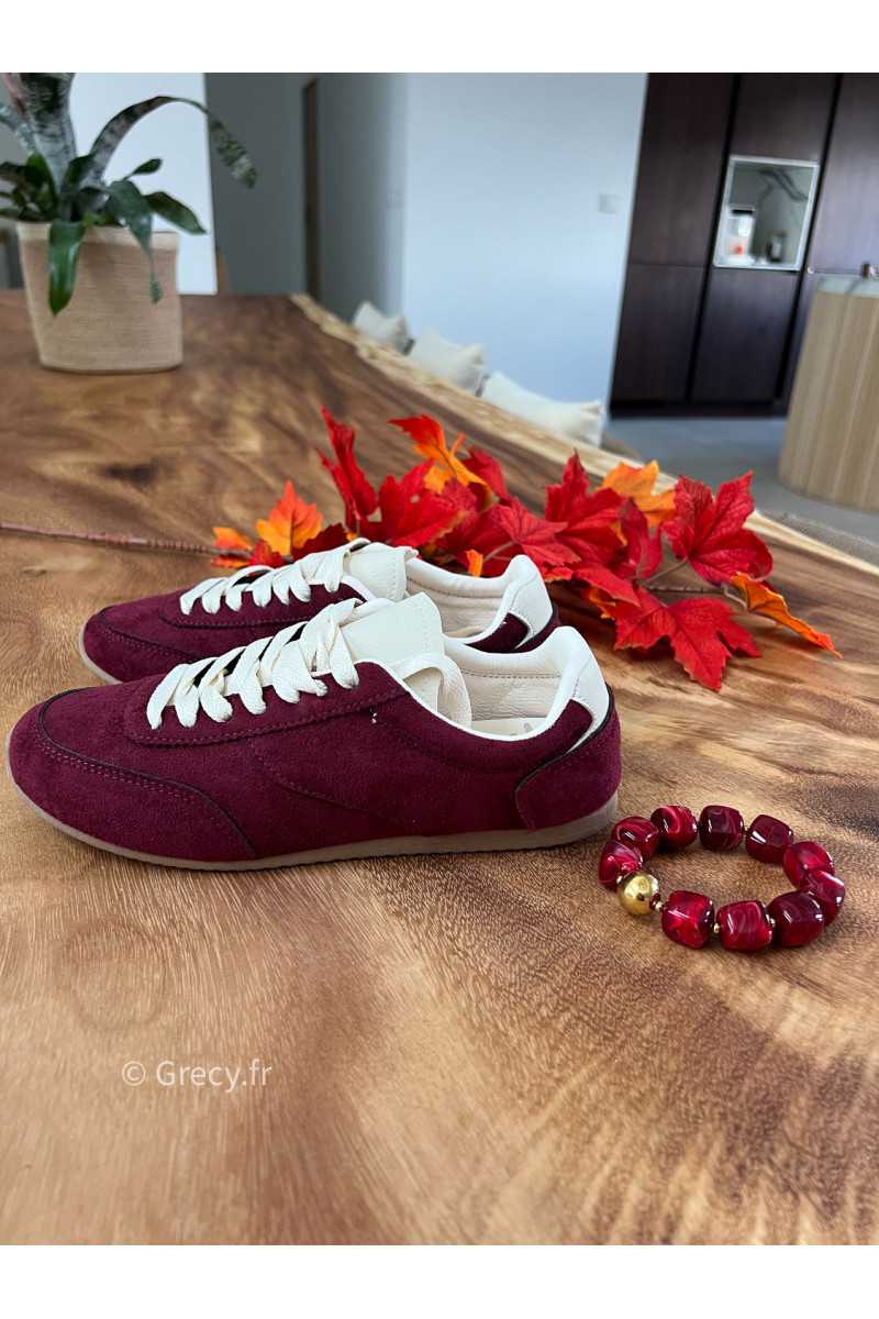 baskets bordeaux suédine basique tendance grecy look automne hiver 2025 2026