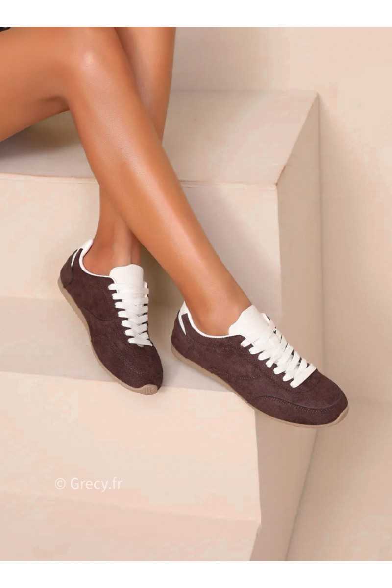 baskets marron chocolat suédine basique tendance grecy look automne hiver 2025 2026
