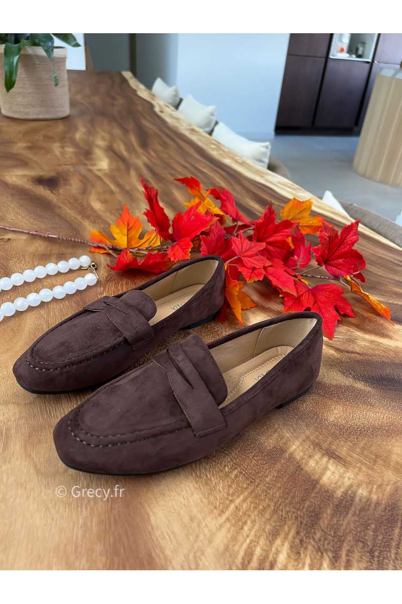 mocassins marron chocolat suédine basique tendance grecy look automne hiver 2025 2026