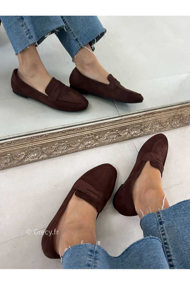 mocassins marron chocolat suédine basique tendance grecy look automne hiver 2025 2026