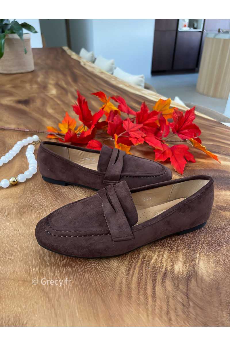 mocassins marron chocolat suédine basique tendance grecy look automne hiver 2025 2026