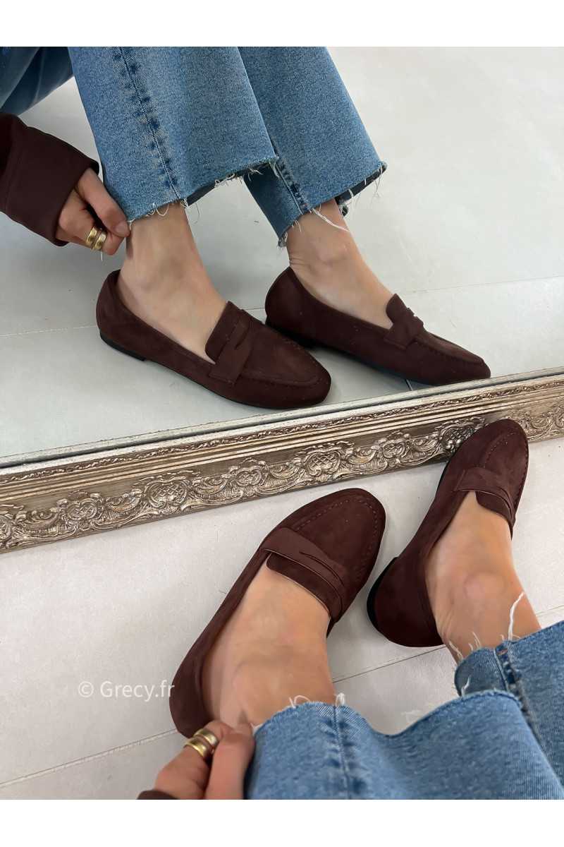 mocassins marron chocolat suédine basique tendance grecy look automne hiver 2025 2026