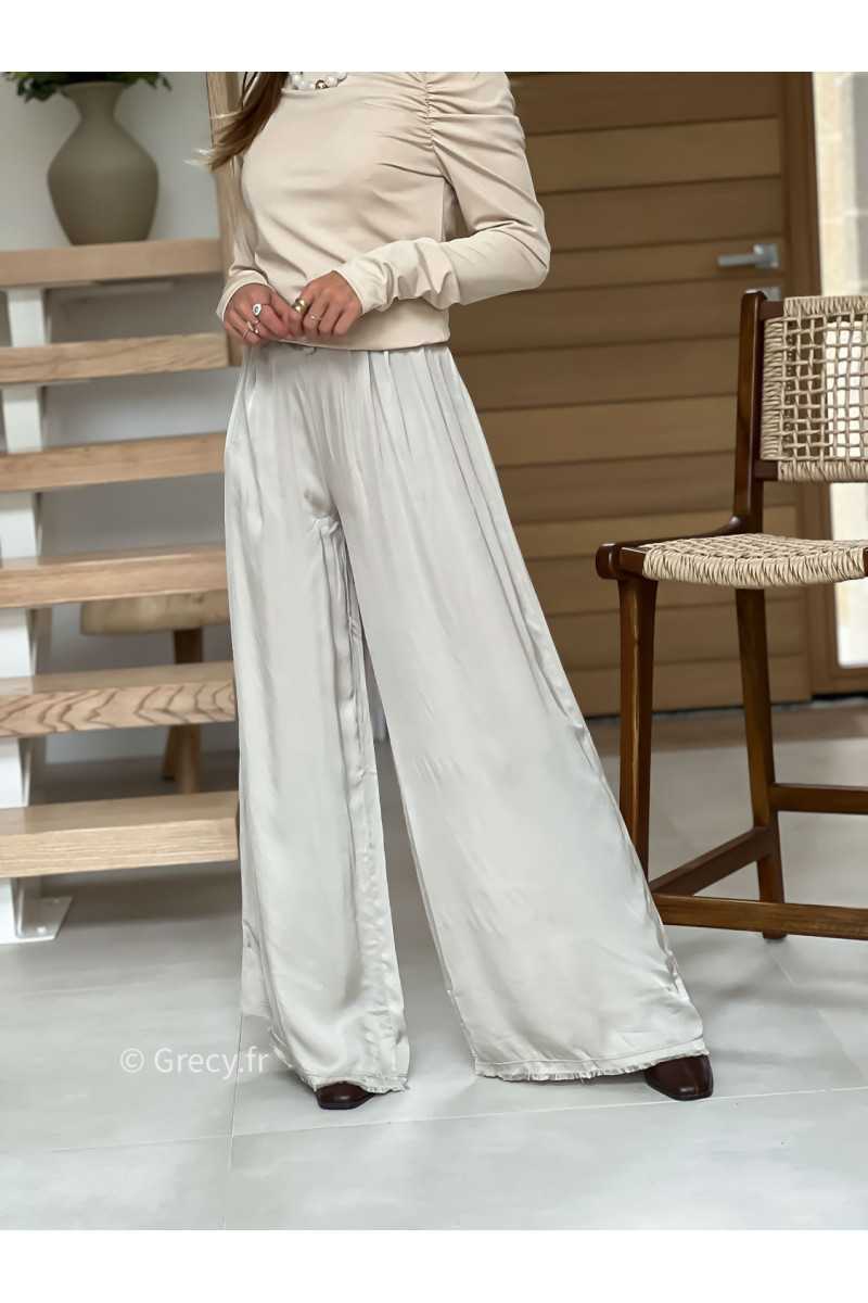 pantalon fluide soie beige basique tendance grecy look automne hiver 2025 2026