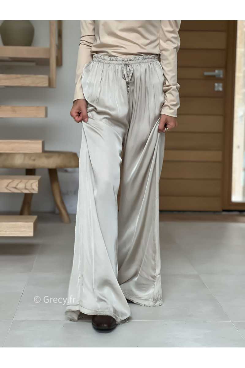 pantalon fluide soie beige basique tendance grecy look automne hiver 2025 2026