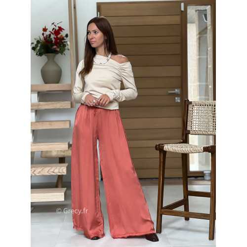 pantalon fluide soie terracotta basique tendance grecy look automne hiver 2025 2026