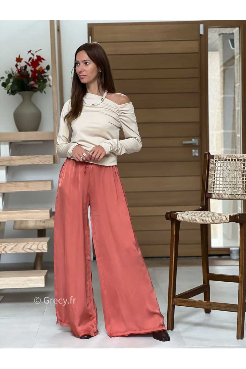 pantalon fluide soie terracotta basique tendance grecy look automne hiver 2025 2026