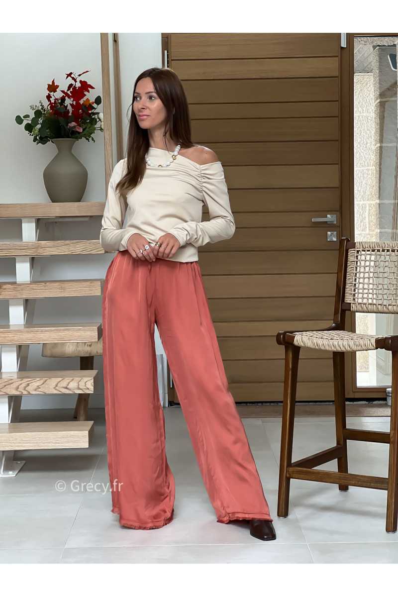 pantalon fluide soie terracotta basique tendance grecy look automne hiver 2025 2026