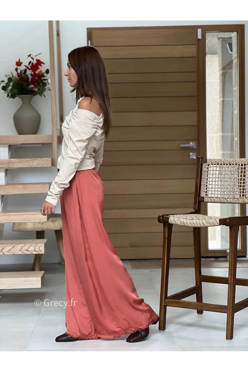 pantalon fluide soie terracotta basique tendance grecy look automne hiver 2025 2026