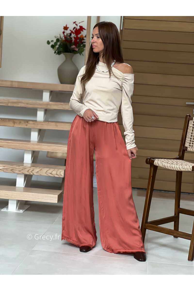 pantalon fluide soie terracotta basique tendance grecy look automne hiver 2025 2026