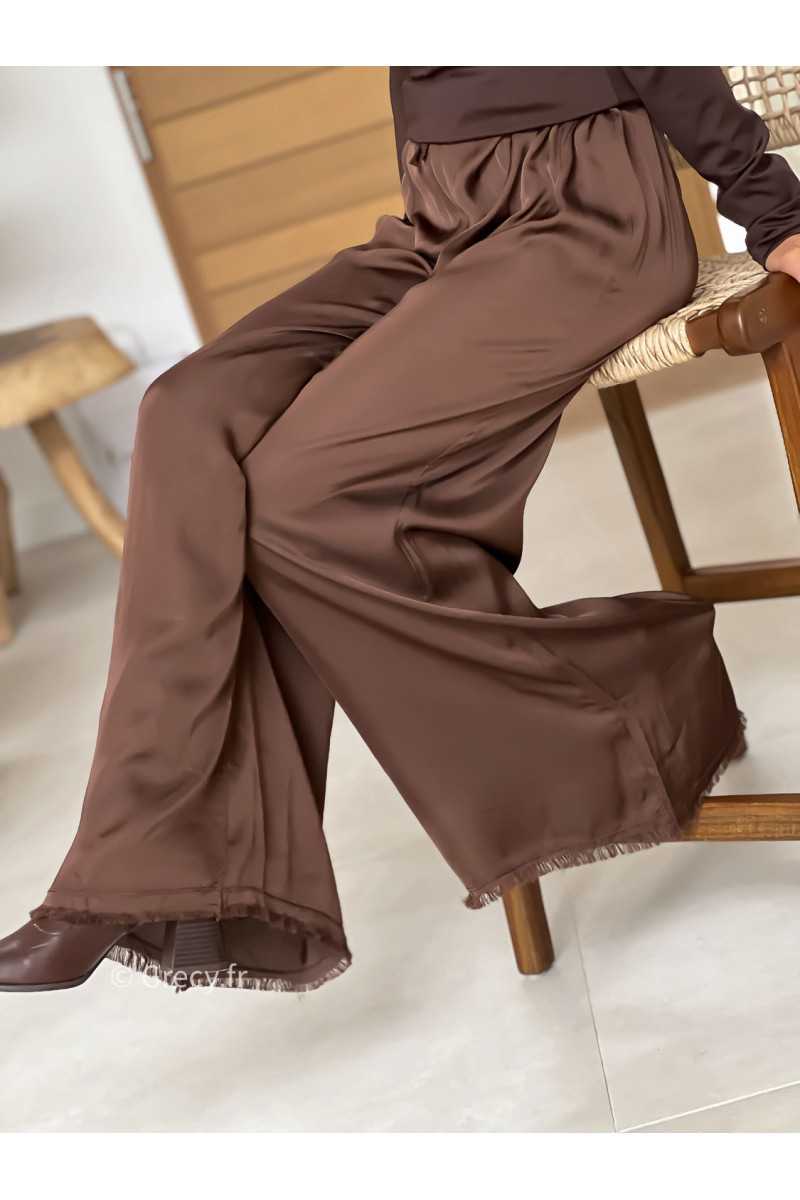 pantalon fluide soie marron basique tendance grecy look automne hiver 2025 2026