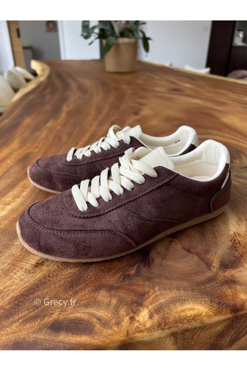 baskets marron chocolat suédine basique tendance grecy look automne hiver 2025 2026