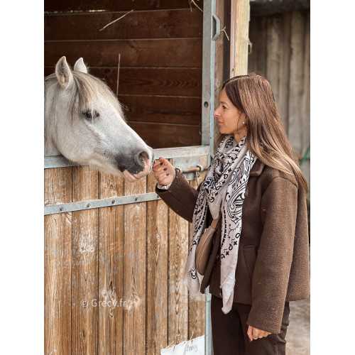 Echarpe beige en laine foulard motif bandana kujten