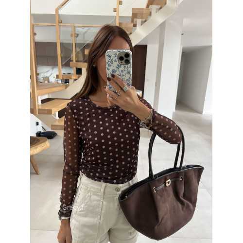 Top marron polka dots pois mode tendance automne grecy
