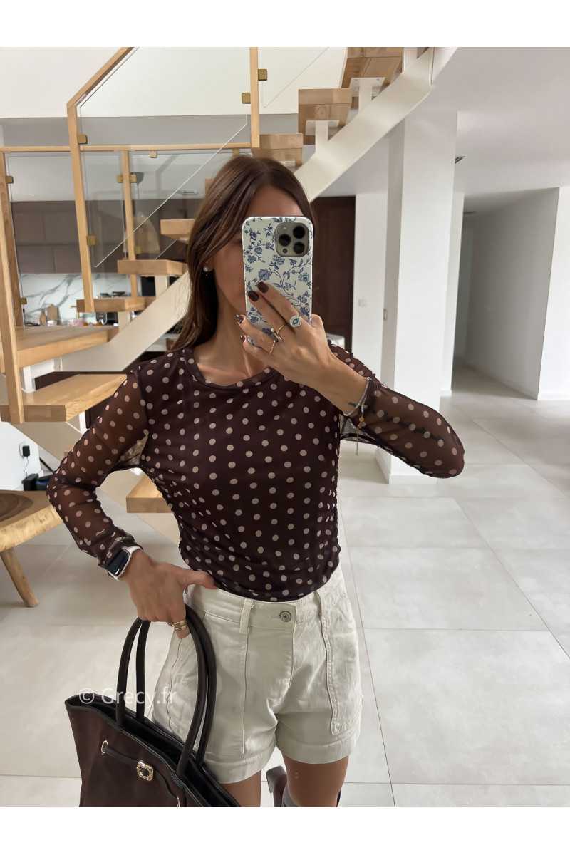 Top marron polka dots pois mode tendance automne grecy