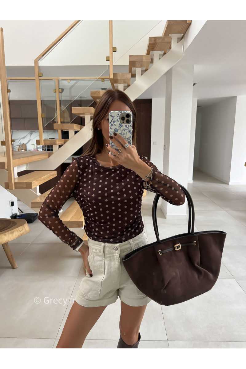 Top marron polka dots pois mode tendance automne grecy