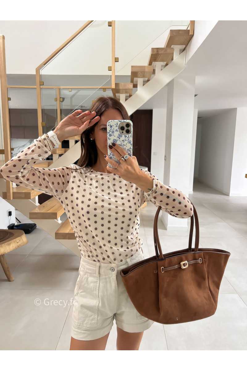 Top beige polka dots pois mode tendance automne grecy