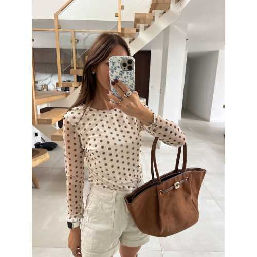 Top beige polka dots pois mode tendance automne grecy