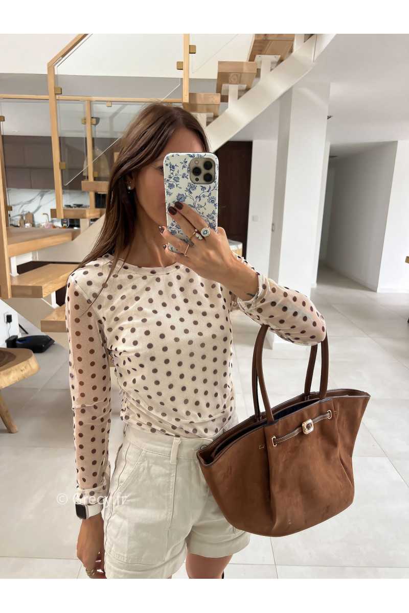 Top beige polka dots pois mode tendance automne grecy