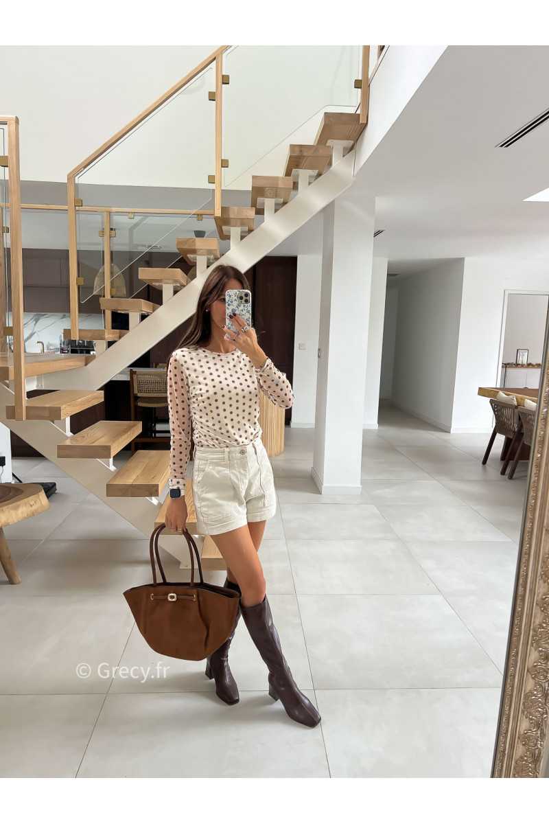 Top beige polka dots pois mode tendance automne grecy