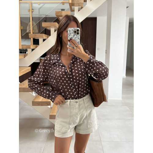 Chemise polka dots marron