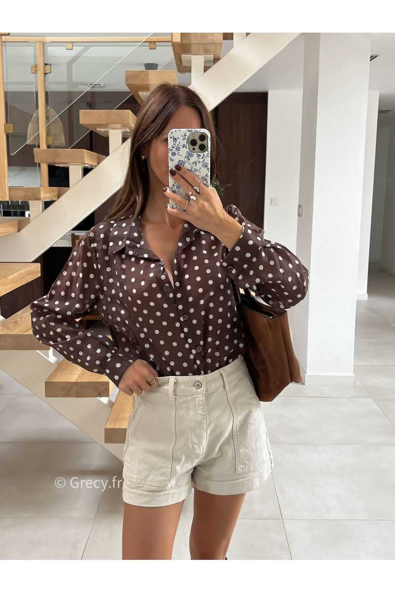 Chemise polka dots marron pois mode tendance automne grecy