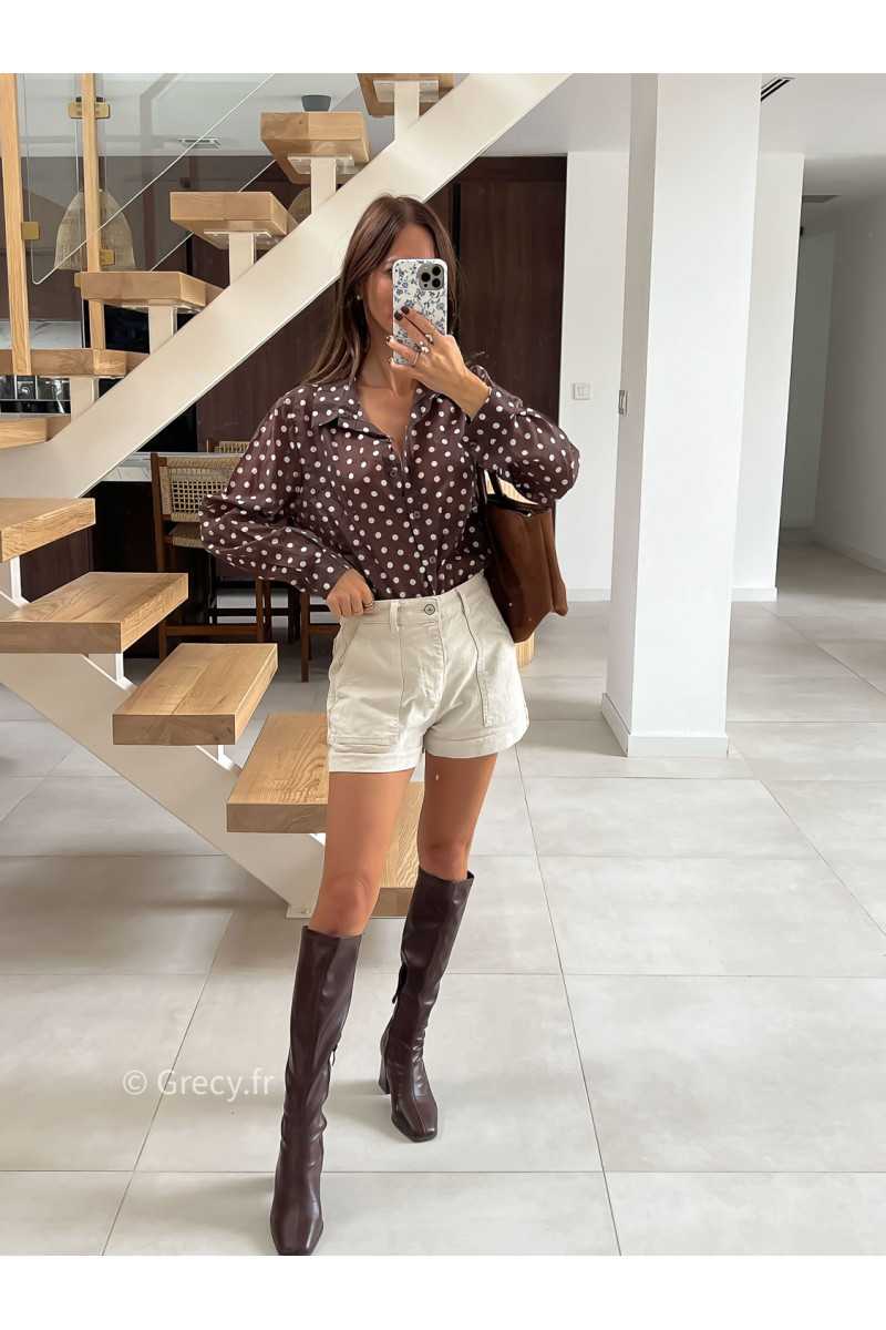 Chemise polka dots marron pois mode tendance automne grecy