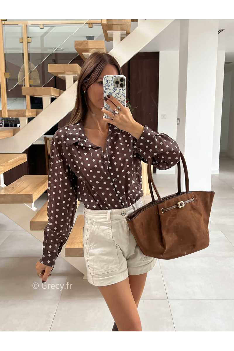 Chemise polka dots marron pois mode tendance automne grecy