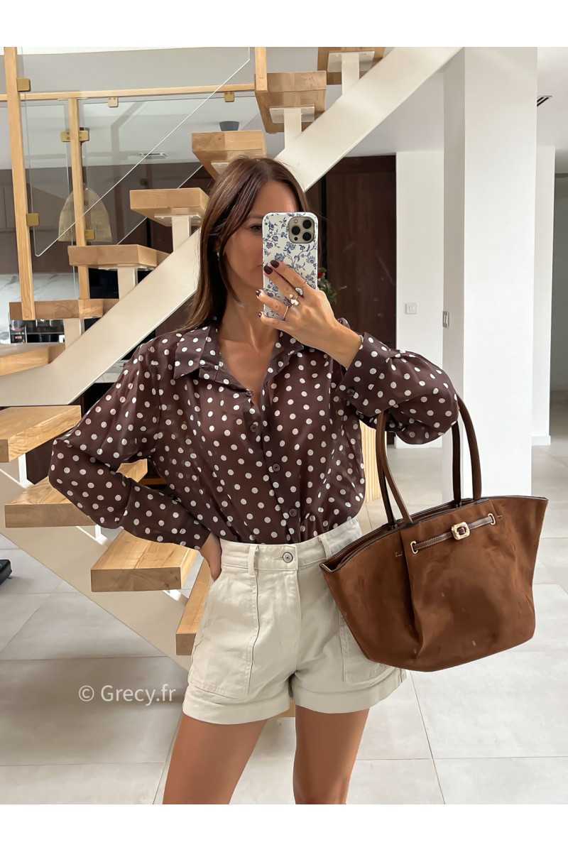 Chemise polka dots marron pois mode tendance automne grecy